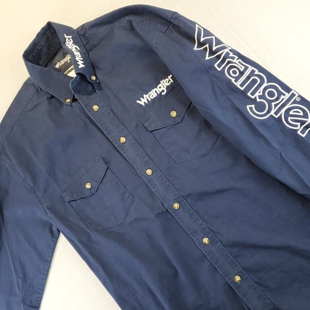 Wrangler Mens Button Shirt Blue Long Sleeve Cowboy Rodeo Western Embroidered S